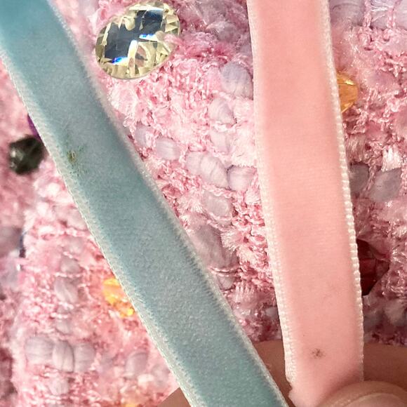 NWT RICH FASHION Dress L Pink Tweed Boucle Jeweled&Beaded-All-Over A-Line Knee - Picture 2 of 8